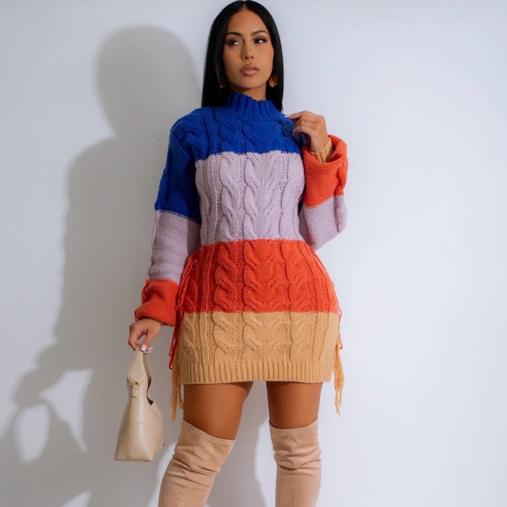 Canyon Breeze Cable Knit Mini Dress Blue